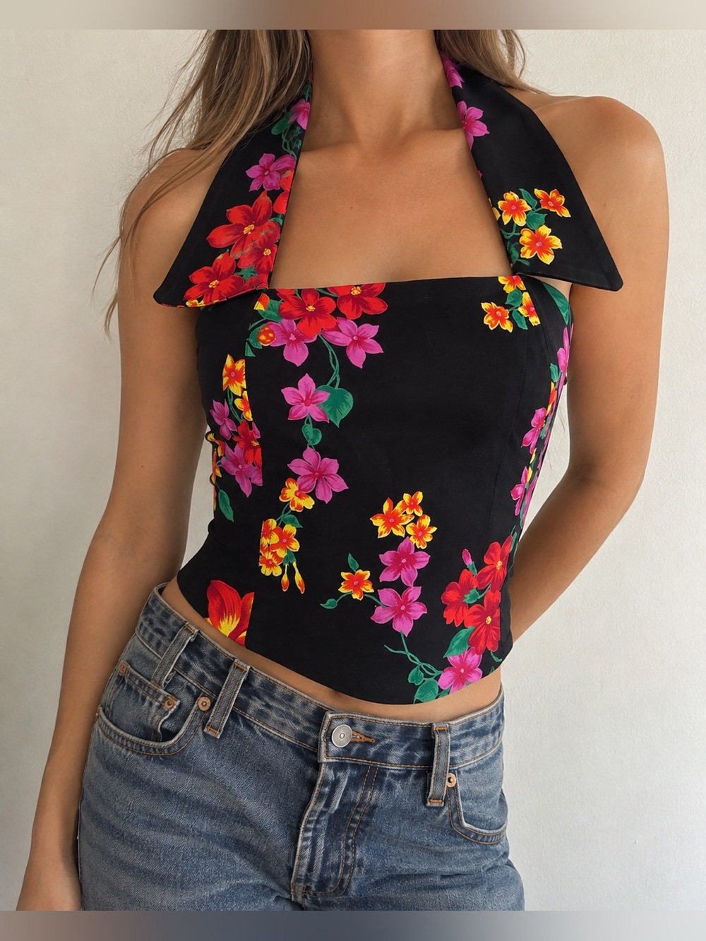 Vintage Victoria Pappas Floral Halter Corset Top Y2K Size 4